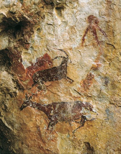 Vadászjelenet egy szarvassal és egy kősziklával (Kr. e. 25000-15000). Felső paleolitikum. El Perello, a La Cabra Freixet barlangja. alkotó: Prehistoric Prehistoric