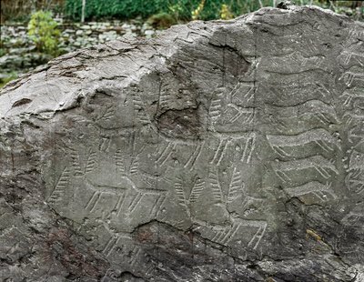 Őstörténet, sziklaművészet: szarvas, szarvasmarha ábrázolású sírkő. Rézkor. Eneolitikum időszak (kalkolit). Roche sz. 1. Cemmo (Brescia) Cemmo sziklái Nemzeti Régészeti Park, Olaszország alkotó: Prehistoric Prehistoric