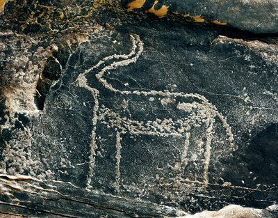 Őstörténet, sziklaművészet: antilop ábrázolás sírszikla. Kőkorszak Kr.e. 5000-2000. Taghit, Haut plateau du Hoggar (Ahaggar), Algéria alkotó: Prehistoric Prehistoric