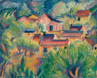 Házak és táj, kb. 1918. alkotó: Preston Dickinson