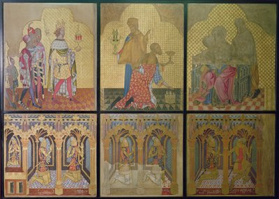 Eredetileg a Szent István-kápolnában készült falfestmény rekonstrukciója, amely az alsó sorban balra: Thomas Woodstock (1355-97), Edmund Langley, John of Gaunt (1340-99), Lionel (1338-68), Edward, a fekete herceg ( 1330-76) és Szent György alkotó: Professor Ernest Tristram