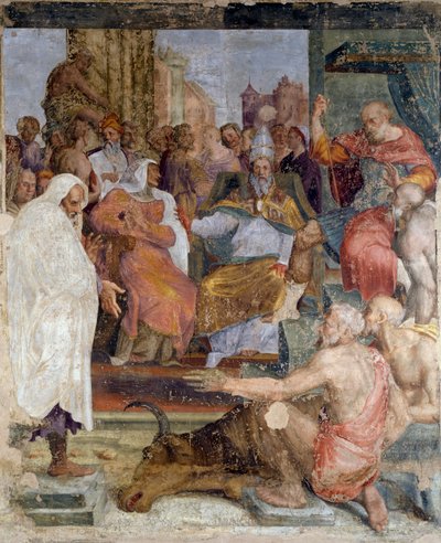 Szilveszter pápa és Konstantin császár történetei, Prospero Fontana (1512-1597), freskó, terem, Palazzina della Viola, Bologna, Emilia-Romagna, Olaszország alkotó: Prospero Fontana