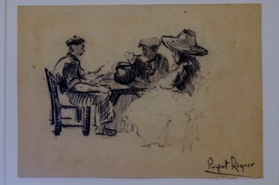 ülő figurák, Narcís Puget Riquer, szénrajz, Puget múzeum, Can LLaudis nemesi ház, Dalt Vila, Ibiza, Baleár-szigetek, Spanyolország alkotó: Puget Riquer