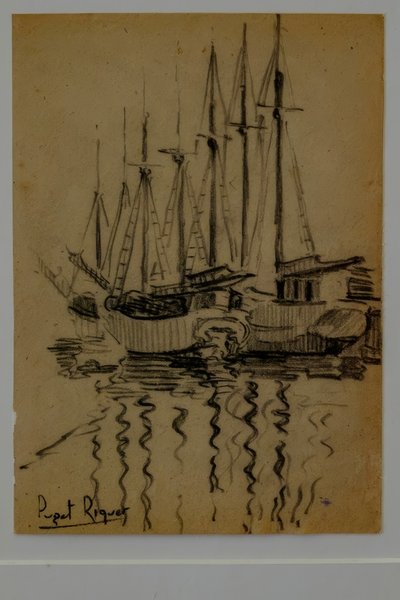 vitorlások, Narcís Puget Riquer, szénrajz, Puget múzeum, Can LLaudis nemesi ház, Dalt Vila, Ibiza, Baleár-szigetek, Spanyolország alkotó: Puget Riquer