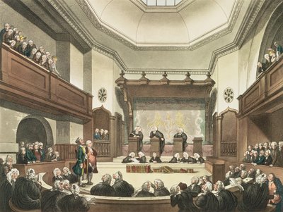 Court of Common Pleas, Westminster Hall, „A londoni mikrokozmosz”-ból, J. C. Stadler (fl. 1780-1812), pub. R. Ackermann (1764-1834) 1808 (akvatinta) alkotó: Pugin and Rowlandson