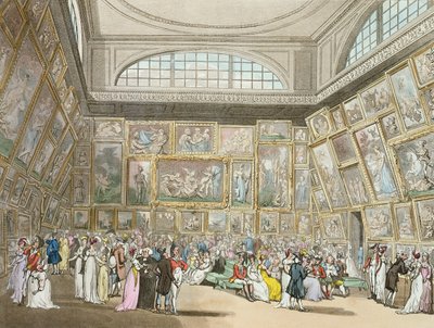 Kiállítóterem, Somerset House, „Ackermann mikrokozmosza Londonból”, 1808 (színes akvatinta) alkotó: Pugin and Rowlandson