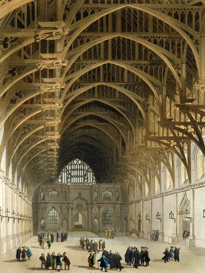 Westminster Hall, metszett J. Bluck (fl.1791-1831) kocsma. R. Ackermann, 1809 (színes akvatinta) alkotó: Pugin and Rowlandson