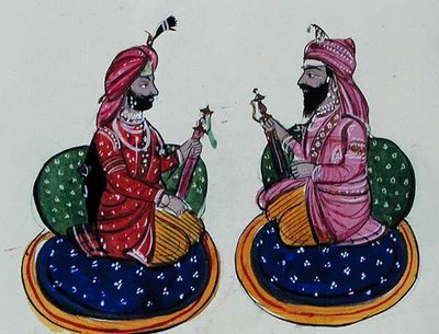 Maharaja Kharak Singh és Maharaja Nau Nihal Singh, 1890 körül (akvarell papíron) alkotó: Punjabi School