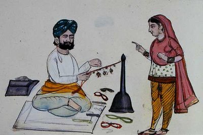 Selyemfonat készítő, 1890 körül (akvarell papíron) alkotó: Punjabi School