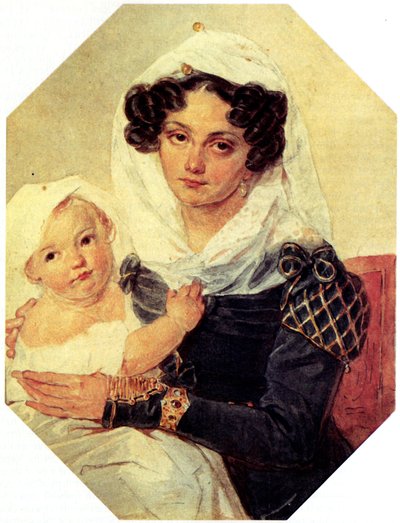 Mária N. Volkonszkaja grófnő portréja 1805-1863 fiával, Nyikolajjal, 1826 alkotó: Pyotr Fyodorovich Sokolov