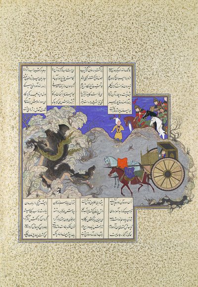 Isfandiyar harmadik tanfolyama: Megöl egy sárkányt, Folio 434v a Shahnamából..., kb. 1530. alkotó: Qasim ibn 