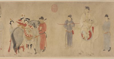 Consort Yang lovon ülve, késő Jüan vagy korai Ming dinasztia (tinta és szín, papír) alkotó: Qian Xuan