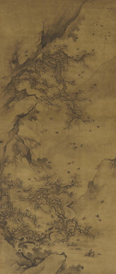 Madarak ácsorognak egy szikla mellett, 17.-18. század vége alkotó: Qing Dynasty Chinese School