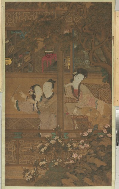 Álom a Vörös Kamráról (selyemen lógó tekercs, tinta és szín) alkotó: Qing Dynasty Chinese School
