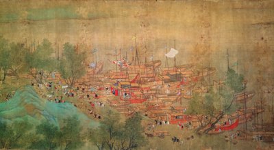 Kang Shi császár körútja Kiang-Hanban 1699-ben, Chaio Ping Chen (1661-1722) után (tinta és szín selyemhátú papíron) alkotó: Qing Dynasty Chinese School