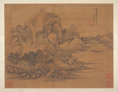 Tájkép (albumlevél; tinta és szín, selyem) alkotó: Qing Dynasty Chinese School