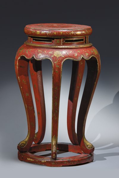 Jardinière (pirosra lakkozott, arany, barna és zöld részletekkel) alkotó: Qing Dynasty Chinese School