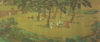 Zhao Mengfu megírja a Szív-szútrát teáért cserébe alkotó: Qiu Ying