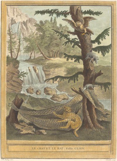 Le chat et le rat (A macska és a patkány) alkotó: Quentin Pierre Chedel after Jean Baptiste Oudry