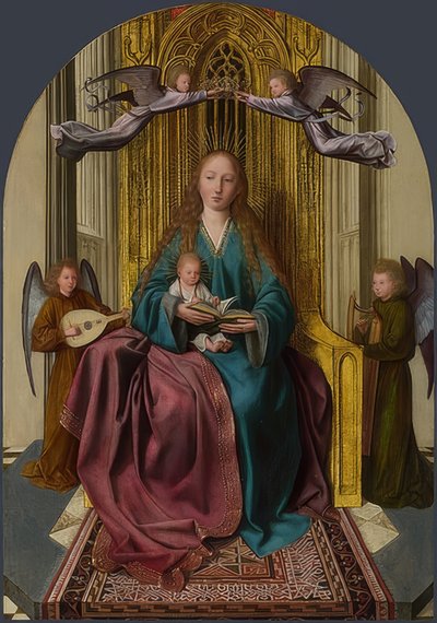 Madonna gyermekkel és négy angyallal trónolt. 1506-09 körül alkotó: Quinten Massys