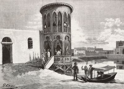 Egy mór kis torony, ahol az olasz tisztek klubja, Massawa, Eritrea, metszet Quinto Cenni rajzából és Pieragostini vázlatából, L
