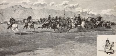 Lovassági gyakorlatok szeptember 17-én, lándzsával a jobb oldalon, Pordenone, Olaszország, Cantagalli metszete Quinto Cenni rajzából, L
