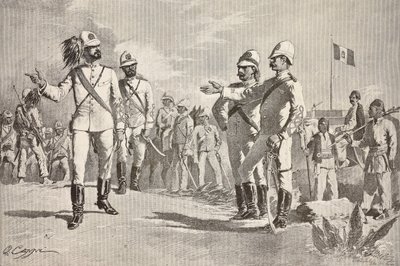 Olasz és helyi katonák, az olasz hadsereg egyenruhájában Afrikában, Massawa, Eritrea, metszet Quinto Cenni rajzából, L