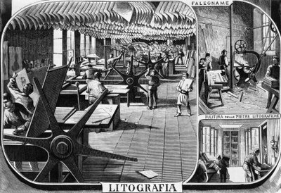 Treves testvérek irodái, litográfiai osztály, Milánó, Olaszország, Quinto Cenni (1845-1917) illusztrációja a L