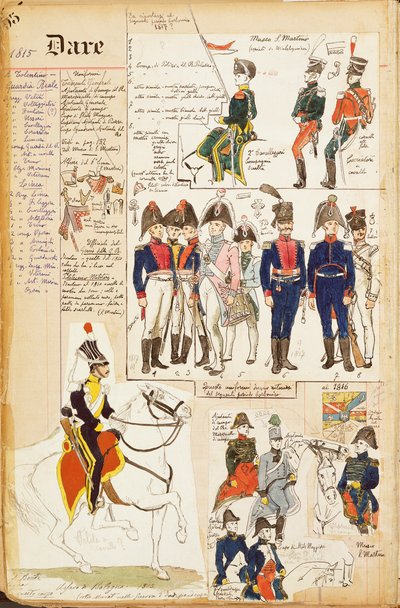 Különféle egyenruhák, Quinto Cenni, színes tábla, 1815 körül alkotó: Quinto Cenni
