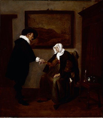 Orvoslátogatás (olaj, vászon, 1655 körül) alkotó: Quiringh Gerritsz. van Brekelenkam