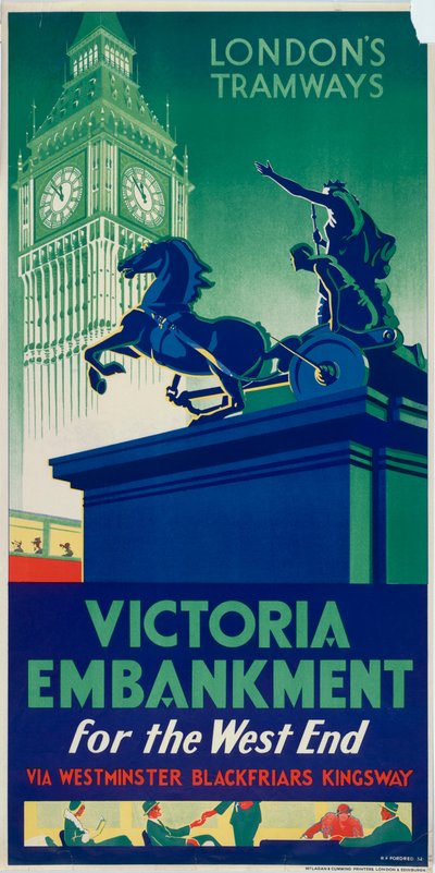 „Victoria Embankment”, London Megyei Tanács LCC Tramways plakátja, 1932 alkotó: RF Fordred