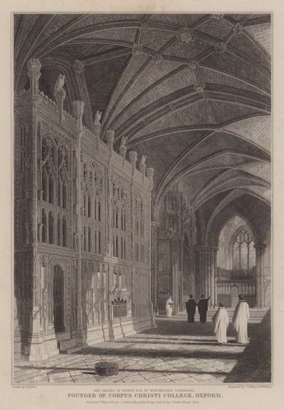 Foxe püspöknek, az oxfordi Corpus Christi College alapítójának szentélye a winchesteri katedrálisban (metszet) alkotó: R. (after) Essex