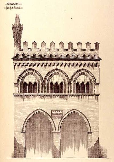 Jogtanácsosok Palotája, Cremona, Olaszország, 1292-ben épült, „Példák Franciaország és Olaszország városi, kereskedelmi és utcai építészetére a 12. és 15. század között” alkotó: R. Anderson