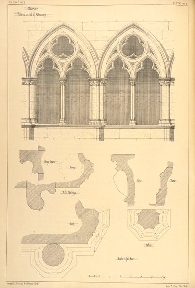 Ablakok a cluny-i kolostor termében, „Példák Franciaország és Olaszország városi, kereskedelmi és utcai építészetére a 12. és 15. század között”, 1841 alkotó: R. Anderson