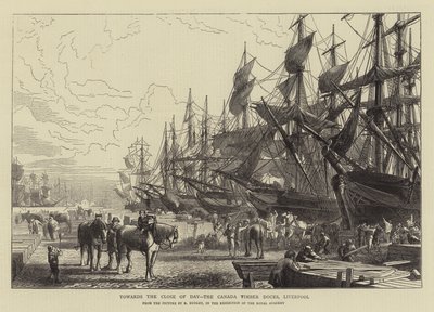 A nap vége felé a Canada Timber Docks, Liverpool alkotó: R. Dudley