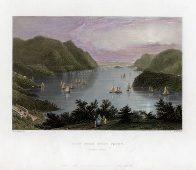 A Hudson folyó West Pointból (USA, 1837) nézve. alkotó: R. Wallis