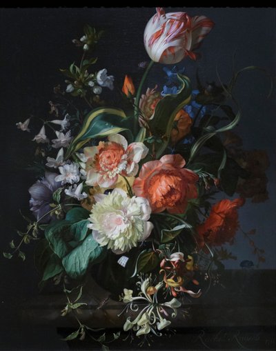 Virágok üvegvázában tulipánnal alkotó: Rachel Ruysch