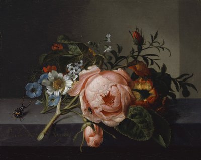 Csendélet rózsaággal, bogárral és méhecskével, 1741 (olaj, vászon tölgyre szerelve) alkotó: Rachel Ruysch