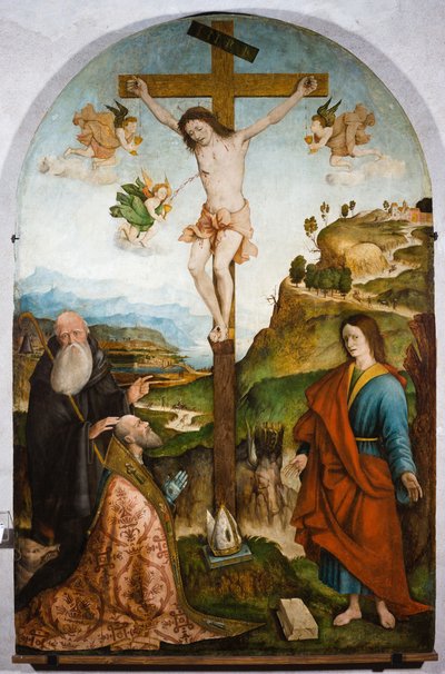 Keresztrefeszítés, 1528 körül (tempera, tábla) alkotó: Raffaele De (fl.1514 1573) Pancalino