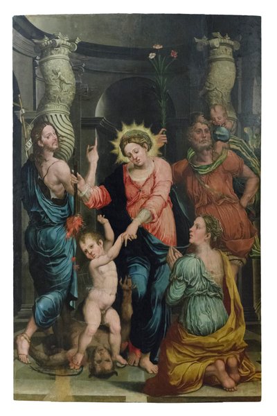 Madonna a Keresztelő Szent János és Kristóf közötti mentőakcióról alkotó: Raffaellino di Michelangelo (16th century)