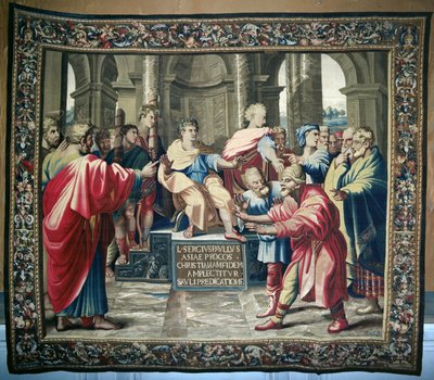 Az Apostolok cselekedeteit ábrázoló gobelin. Elimász megvakítása, szőtték a Beauvais-i műhelyben Philippe Behagle (1641-1705) irányításával, 1695-98 (gyapjúkárpit). alkotó: Raffaello Sanzio Raphael