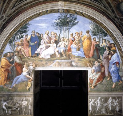 Parnasszus freskó a Stanza della Segnaturában, 1509-1511 alkotó: Raffaello Sanzio Raphael