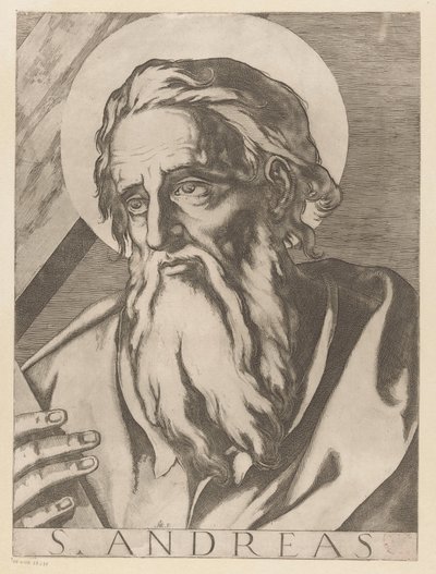 Szent András Szent András (cím a tárgyon) Christ, Mary en de twaalf apostelen (sorozat címe) The Sacred Apostoli College (sorozat címe) alkotó: Raffaello Schiaminossi