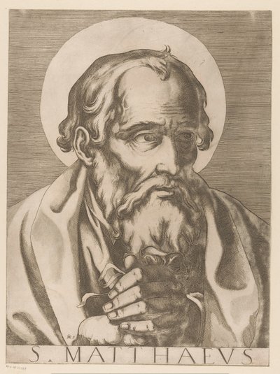 Szent Máté S. Matthaeus (cím a tárgyon) Krisztus, Mária és a tizenkét apostol (sorozat címe) Il sacrato collegio apostolico (sorozat címe) alkotó: Raffaello Schiaminossi