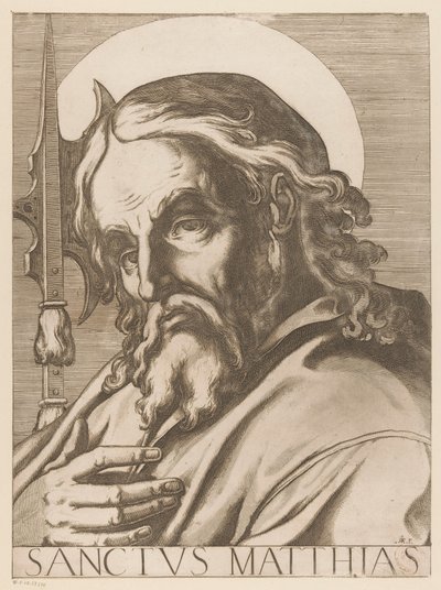 Szent Máté Szent Mátyás (cím a tárgyon) Christ, Mary en de twaalf apostelen (sorozat címe) The Sacred Apostoli College (sorozat címe) alkotó: Raffaello Schiaminossi