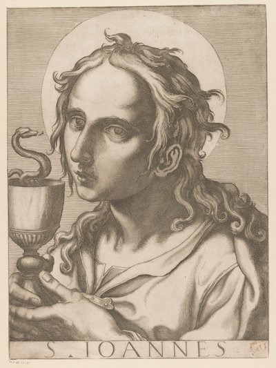 János evangélista Szent János (cím a tárgyon) Christ, Mary en de twaalf apostelen (sorozat címe) The Sacred Apostoli College (sorozat címe) alkotó: Raffaello Schiaminossi