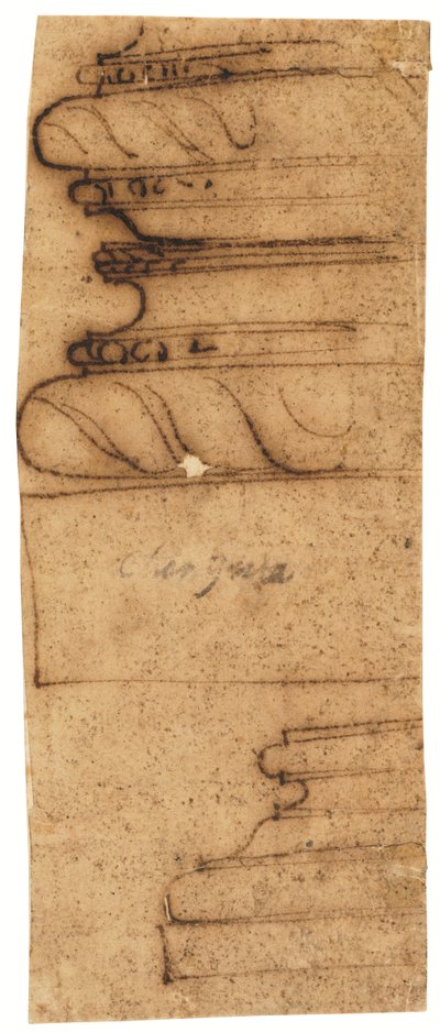 Két építészeti töredék (toll és barna tinta, olajozott pauszpapírra) alkotó: Raffaello da Montelupo