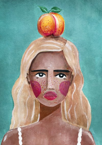 Nő barackkal alkotó: Raissa Oltmanns