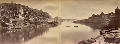 Kétrészes panoráma a Narmada folyóra nyíló kilátással Omkareshwarnál alkotó: Raja Deen Dayal