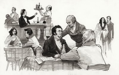 Schubert és barátai (gouache, papír) alkotó: Ralph Bruce